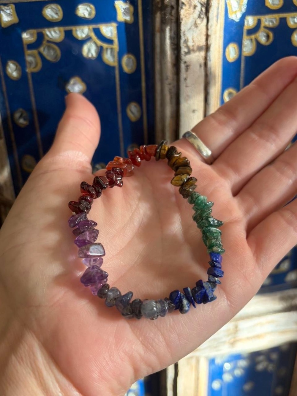 Multicolor Gemstone Chip Stretch Bracelet - Rainbow Healing Stones